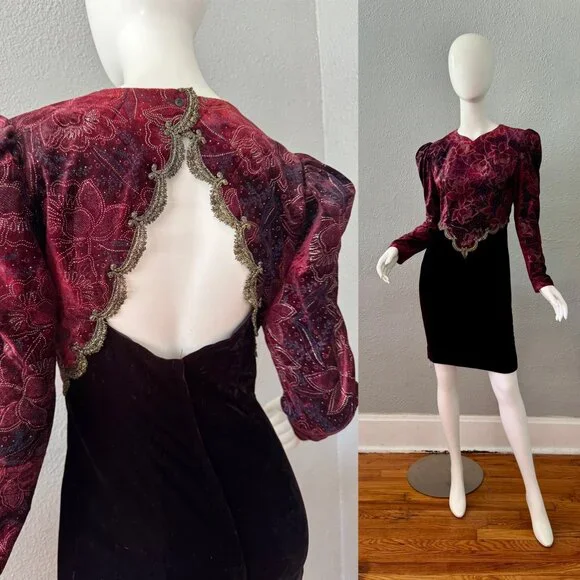 Scott McClintock | Dresses | Vintage 8s Burgundy Velvet Cutout Wiggle Long  Sleeve Mini Prom Dress S | Poshmark
